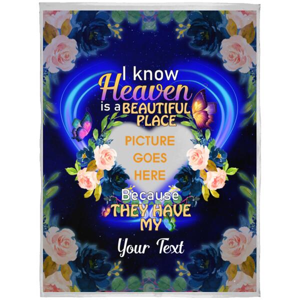 Custom Memorial Blanket With Picture For Lost Loved Ones I Know Heaven Is A Beautiful Butterfly Blanket Black M248