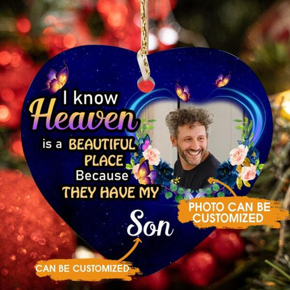 Custom Christmas Memorial Ornament For Loss Of Someone I Know Heaven Is A Beautiful Place Memorial Ornament Blue M328