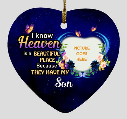 Custom Christmas Memorial Ornament For Loss Of Someone I Know Heaven Is A Beautiful Place Memorial Ornament Blue M328