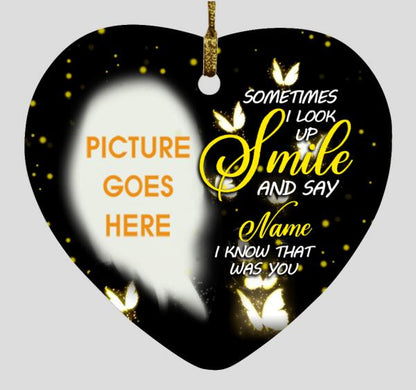 Custom Christmas Memorial Ornament For Loss Of Mom Dad Someone Sometimes I Look Up Smile Memorial Ornament Black M310