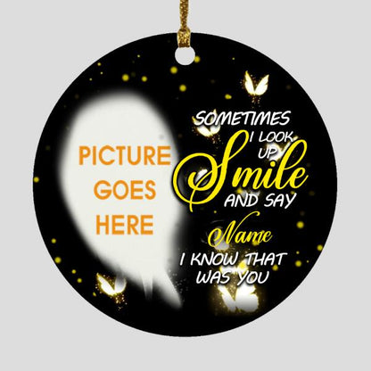 Custom Christmas Memorial Ornament For Loss Of Mom Dad Someone Sometimes I Look Up Smile Memorial Ornament Black M310