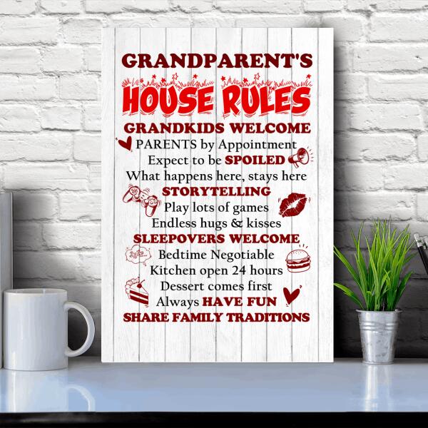 Personalized Grandparent Portrait Canvas 32x48" House Rules For Grandkids Welcome For Grandparent Custom Family Gift F15