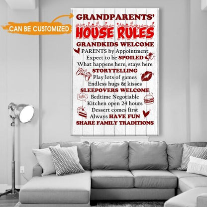 Personalized Grandparent Portrait Canvas 32x48" House Rules For Grandkids Welcome For Grandparent Custom Family Gift F15