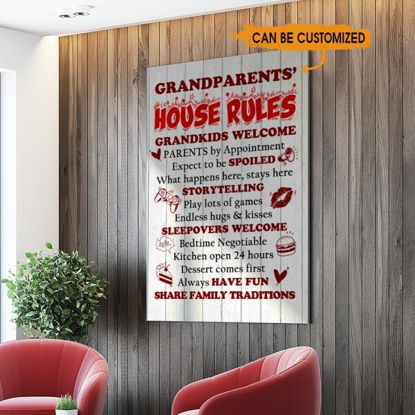 Personalized Grandparent Portrait Canvas 32x48" House Rules For Grandkids Welcome For Grandparent Custom Family Gift F15