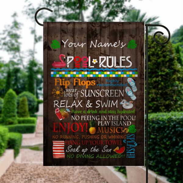 Personalized Swimming Pool Flag For House Beach House Pool Spool Rules Garden Flag Brown