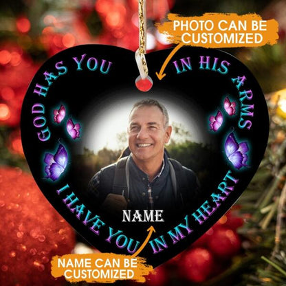 Custom Christmas Memorial Ornament For Loss Of Someone God Has You In His Arms Heart Ornament Black M332