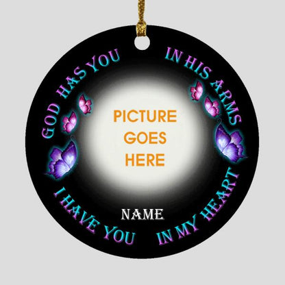 Custom Christmas Memorial Ornament For Loss Of Someone God Has You In His Arms Heart Ornament Black M332