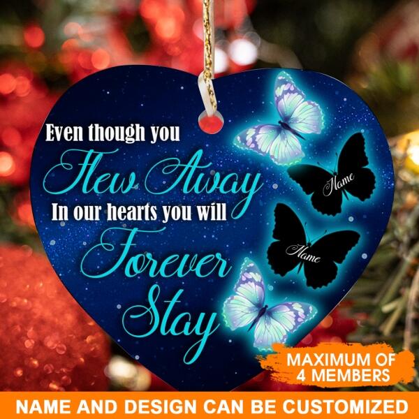 Custom Christmas Memorial Ornament For Loss Of Someone Even Though You Flew Away Ornament Blue M336