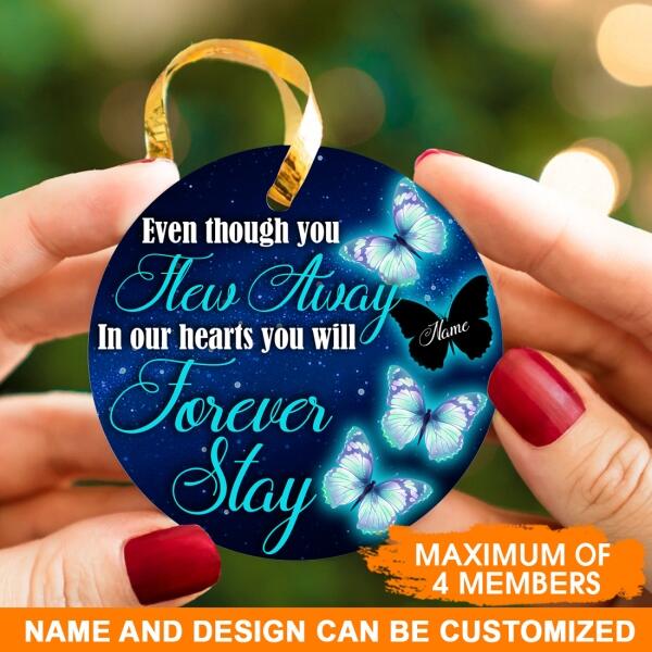 Custom Christmas Memorial Ornament For Loss Of Someone Even Though You Flew Away Ornament Blue M336