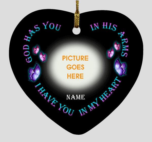 Custom Christmas Memorial Ornament For Loss Of Someone God Has You In His Arms Heart Ornament Black M332