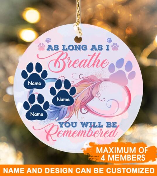 Custom Pet Memorial Ornament For Pet Lovers As Long As I Breathe Christmas Ornament Pink M349