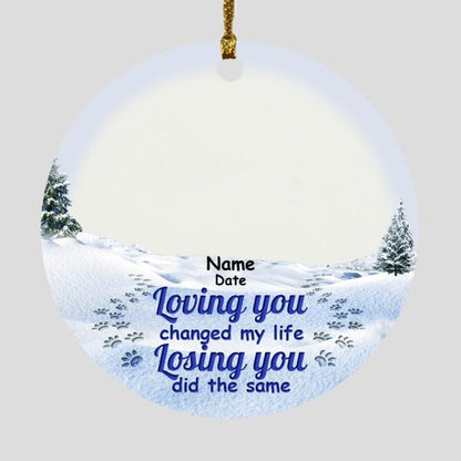 Custom Pet Memorial Ornament For Pet Lovers Loving You Changed My Life Christmas Ornament Blue M352