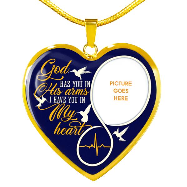 Personalized Memorial Heart Necklace God Has You In His Arms For Mom Dad Grandma Daughter Son Custom Memorial Gift M359