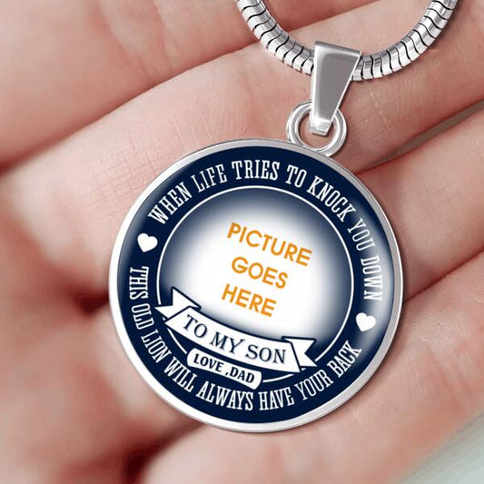 Personalized Family Circle Necklace With Picture When Life Tries To Knock For Son Custom Family Gift F17
