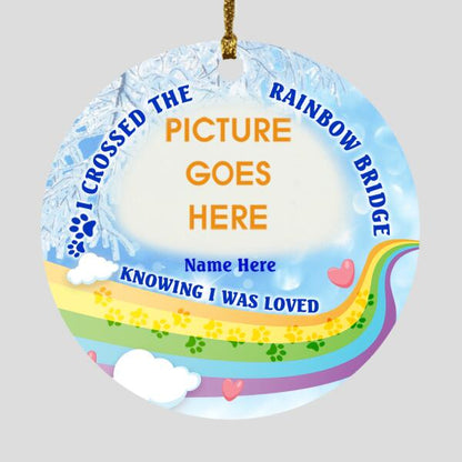 Custom Memorial Ornament For Loss Of Pet I Cross The Rainbow Ornament Blue M369