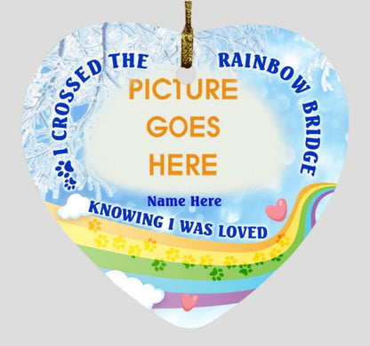 Custom Memorial Ornament For Loss Of Pet I Cross The Rainbow Ornament Blue M369