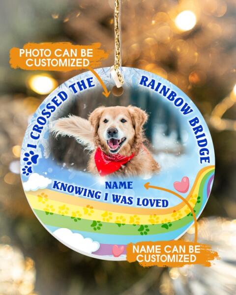 Custom Memorial Ornament For Loss Of Pet I Cross The Rainbow Ornament Blue M369