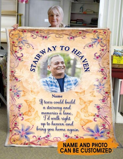 Custom Memorial Blanket With Pictures For Loss Of Dad Mom Someone Stairway To Heaven Blanket Brown M368