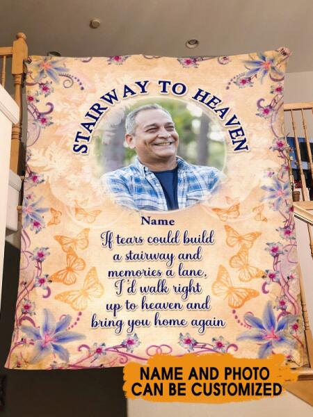 Custom Memorial Blanket With Pictures For Loss Of Dad Mom Someone Stairway To Heaven Blanket Brown M368