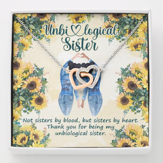 Personalized Sister Interlocking Heart Necklace Message Card Unbiological Sister Gift For Besties Custom Family Gift F19