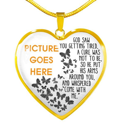 Personalized Memorial Heart Necklace God Saw You Come With Me Butterfly For Mom Dad Grandma Daughter Son Custom Memorial Gift M141