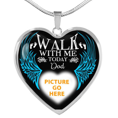 Personalized Memorial Heart Necklace Walk With Me Today For Mom Dad Grandma Daughter Son Custom Memorial Gift M151