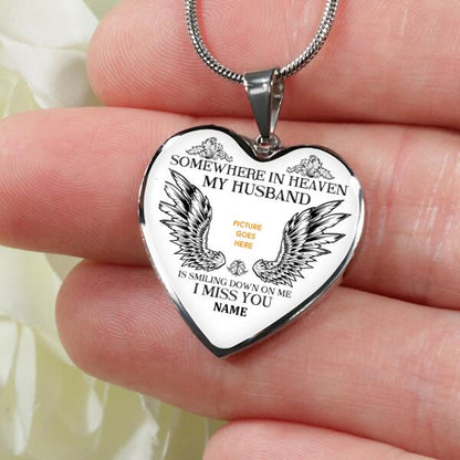 Personalized Memorial Heart Necklace Somewhere In Heaven For Husband Custom Memorial Gift M150