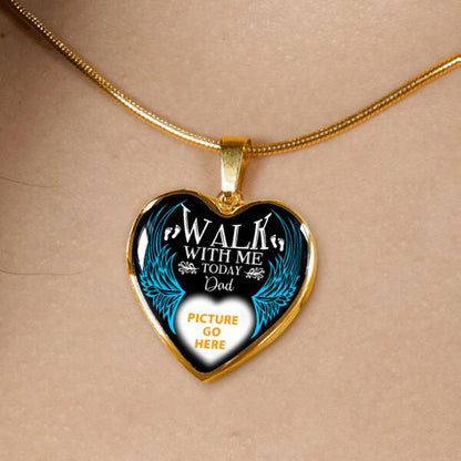 Personalized Memorial Heart Necklace Walk With Me Today For Mom Dad Grandma Daughter Son Custom Memorial Gift M151