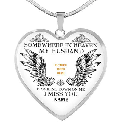 Personalized Memorial Heart Necklace Somewhere In Heaven For Husband Custom Memorial Gift M150