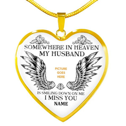 Personalized Memorial Heart Necklace Somewhere In Heaven For Husband Custom Memorial Gift M150