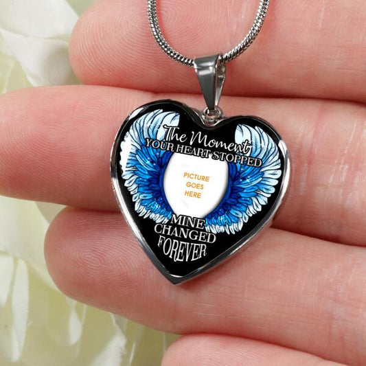 Personalized Memorial Heart Necklace The Moment Your Heart Stopped Wings For Mom Dad Grandma Daughter Son Custom Memorial Gift M157