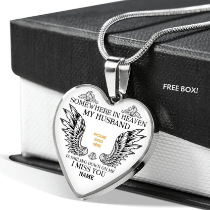 Personalized Memorial Heart Necklace Somewhere In Heaven For Husband Custom Memorial Gift M150