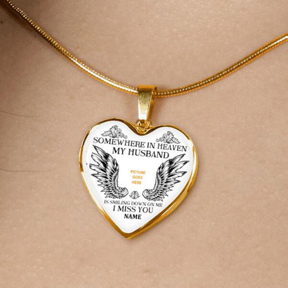 Personalized Memorial Heart Necklace Somewhere In Heaven For Husband Custom Memorial Gift M150