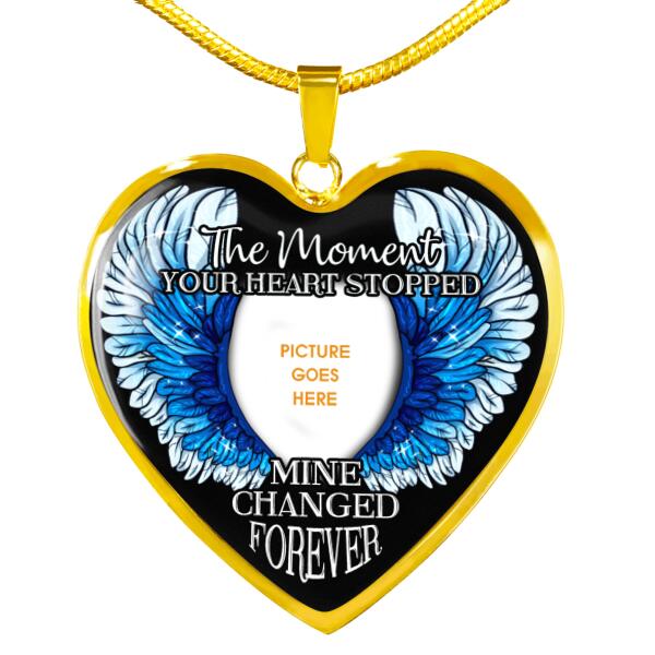 Personalized Memorial Heart Necklace The Moment Your Heart Stopped Wings For Mom Dad Grandma Daughter Son Custom Memorial Gift M157