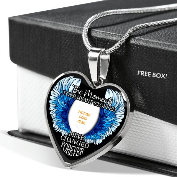 Personalized Memorial Heart Necklace The Moment Your Heart Stopped Wings For Mom Dad Grandma Daughter Son Custom Memorial Gift M157