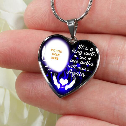 Personalized Memorial Heart Necklace It's A Long Walk For Mom Dad Grandma Daughter Son Custom Memorial Gift M172
