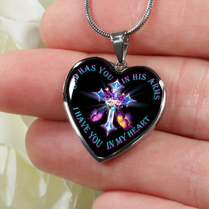 Personalized Memorial Heart Necklace Butterfly God Has You In His Arms For Mom Dad Grandma Daughter Son Custom Memorial Gift M262
