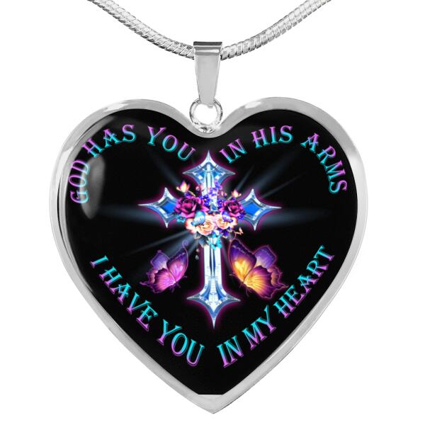 Personalized Memorial Heart Necklace Butterfly God Has You In His Arms For Mom Dad Grandma Daughter Son Custom Memorial Gift M262