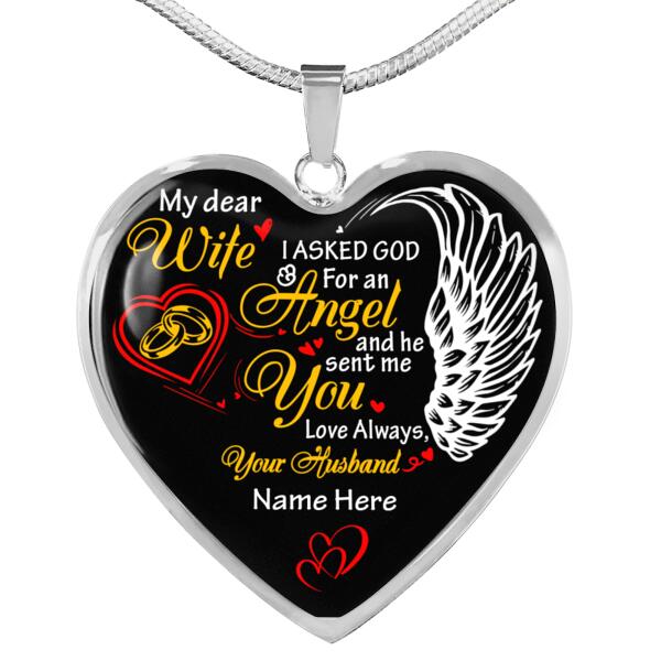 Personalized Couple Heart Necklace To My Dear Wife I Ask God For An Angel For Wife Husband Custom Family Gift F07