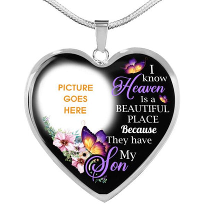Personalized Memorial Heart Necklace Memorial I Know Heaven Is A Beautiful For Son Custom Memorial Gift M286