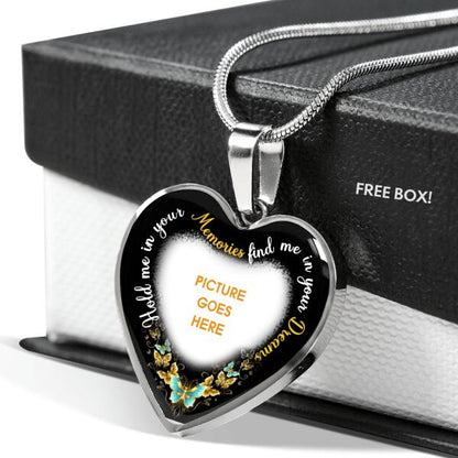 Personalized Memorial Heart Necklace Hold Me In Your Memories For Mom Dad Grandma Daughter Son Custom Memorial Gift M295