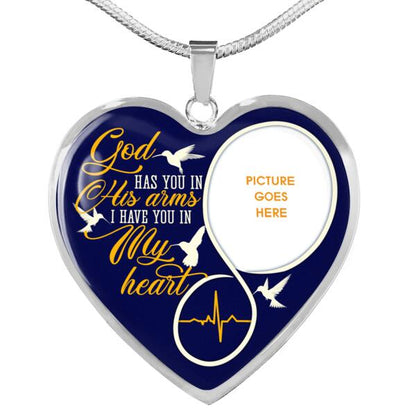 Personalized Memorial Heart Necklace God Has You In His Arms For Mom Dad Grandma Daughter Son Custom Memorial Gift M359