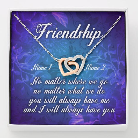 Personalized Friend Interlocking Heart Necklace Message Card Friendship Gift For Bestie Custom Gift F28