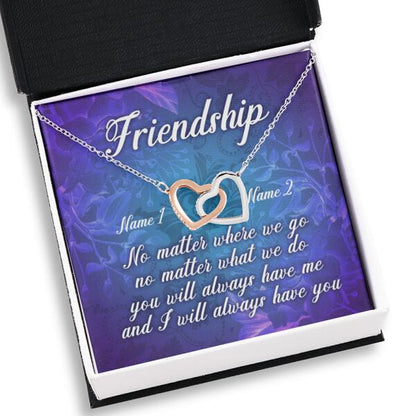 Personalized Friend Interlocking Heart Necklace Message Card Friendship Gift For Bestie Custom Gift F28