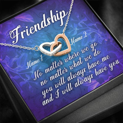 Personalized Friend Interlocking Heart Necklace Message Card Friendship Gift For Bestie Custom Gift F28