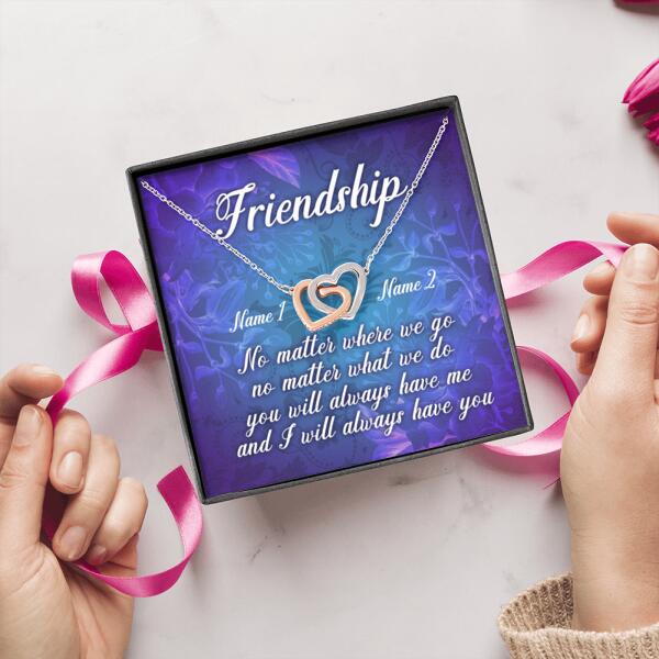 Personalized Friend Interlocking Heart Necklace Message Card Friendship Gift For Bestie Custom Gift F28