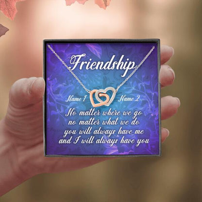 Personalized Friend Interlocking Heart Necklace Message Card Friendship Gift For Bestie Custom Gift F28