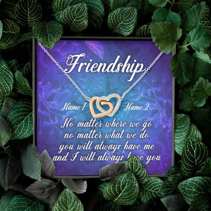 Personalized Friend Interlocking Heart Necklace Message Card Friendship Gift For Bestie Custom Gift F28