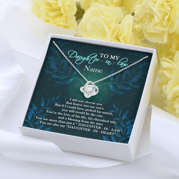 Personalized Family Love Knot Necklace Message Card Daughter In My Heart Gift For Daughter In Law Custom Family Gift F36
