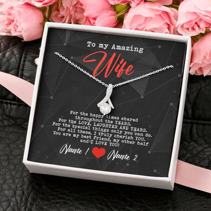 Personalized Family Wife Alluring Beauty Necklace Message Card To My Amazing Wife I Love You Gift For Wife Custom Family Gift F40